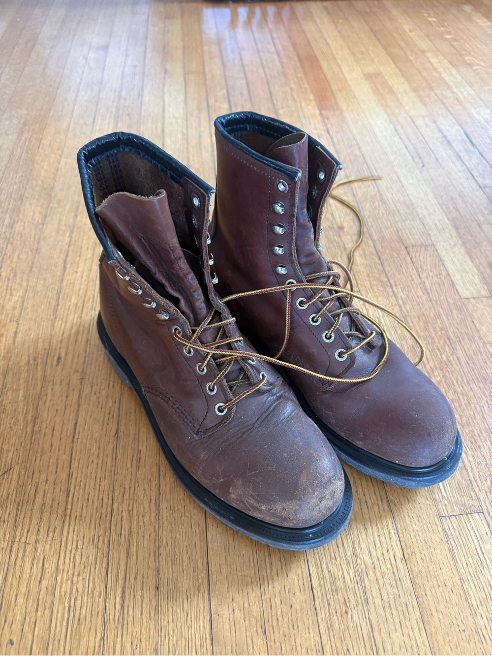 Men's Brown Leather Lace-Up Steel Toe Work Boots